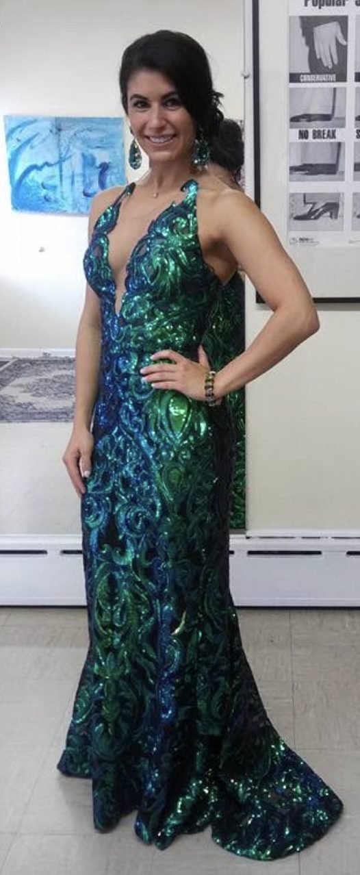 Emerald sequined evening gown